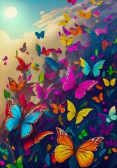Thematic background illustration with butterflies. art generative. Created with Generative AI