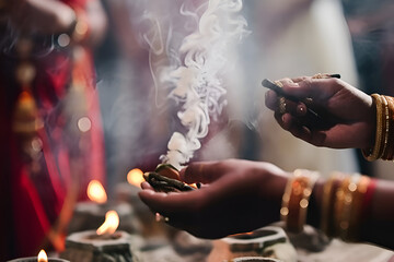 Incense sticks in the hands of an Indian woman, Generative AI 2