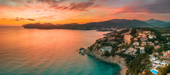 Peguera at Sunset, Drone Photo, Mallorca, Spain