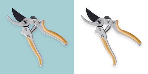 single steel gardening scissor with wooden grip for pruned or plants, vegetable and flowers garden...