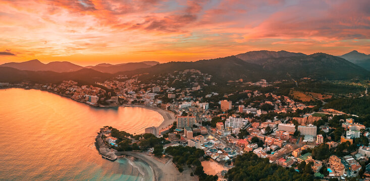 Peguera at Sunset, Drone Photo, Mallorca, Spain