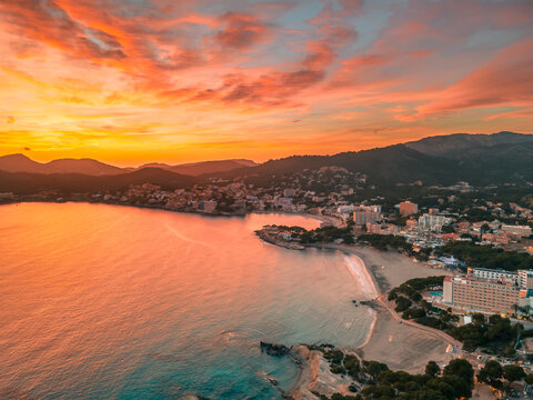 Peguera at Sunset, Drone Photo, Mallorca, Spain