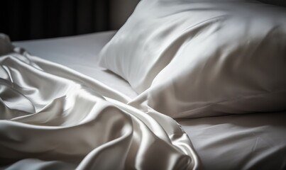 Naklejka premium a bed with a white comforter and a white pillow. generative ai