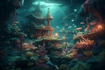 Artistic creation of an enchanting underwater world with a cartoonish style; ideal for wallpaper, storytelling and design. Generative AI
