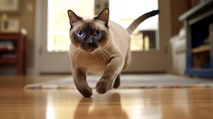 Playful Bliss: Capturing Whirling Whiskers of a Tonkinese Kitty