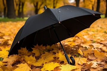 illustration, umbrella with autumn leaves, ai generative