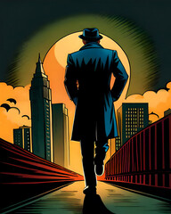Detective - Man walking alone through the city at night - 601180836