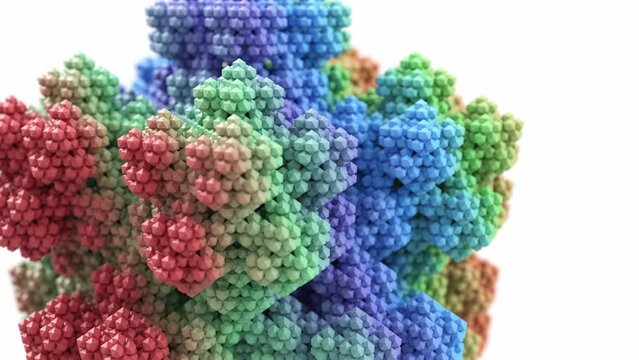 abstract geometric fractal 3d animation rotation, colorful abstract trippy background. can be used to represent virtual reality, mathematics of a icosahedron or psilocybin hallucination	