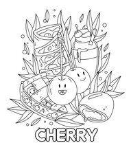 Kawaii cute cherry cupcake vector illustration for kid coloring book bage