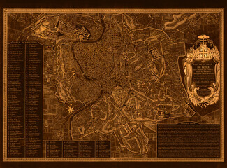 Vintage golden map of Ancient Rome, Italy