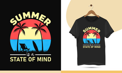 Summer t-shirt design vector template. High-quality design for Print on a shirt, mug, greeting card, and poster. Design quote - Summer is a state of mind.