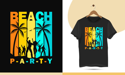 Summer beach party vintage retro-style vector t-shirt design template.