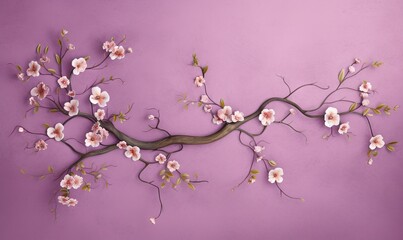 Obraz na płótnie Canvas a branch of a tree with flowers on a purple background. generative ai