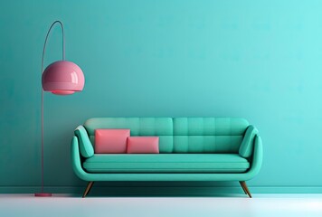 3d turquoise couch in a room, generative ai