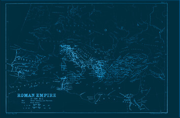 Vintage dark blue map of the Roman Empire and ancient Europe