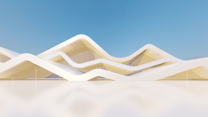 Futuristic architecture background exterior of curved building 3d render