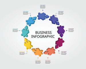 jigsaw puzzle connection template for infographic for presentation for 9 element