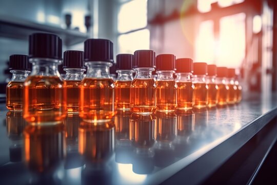 medicals test tubes production line, red glass bottles