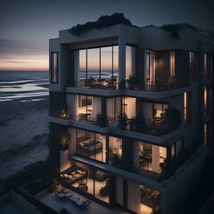 Luxurious beach apartments on the coast / Generative AI