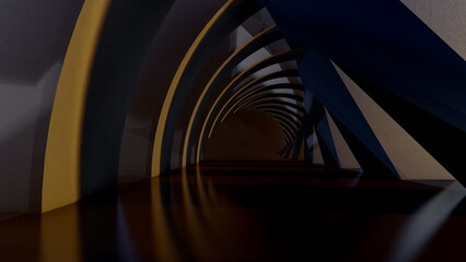 Abstract architecture background black arched passway 3d render