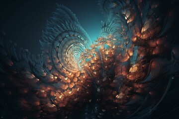 Magnificent digitally created fractal illustration. Great backdrop for various types of designs such as posters, invitations, and banners. Generative AI
