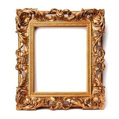 A gold ornate frame isolated on a white background for displaying or decorating purposes. (Generative AI)