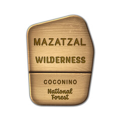 Mazatzal National Wilderness, Coconino National Forest Arizona wood sign illustration on transparent background