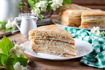 Slice of Cake. Sponge cake. Homemade baking concept