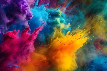 Fototapeta na wymiar massive explosion of multicolored dry ink dust powder, ai generated image