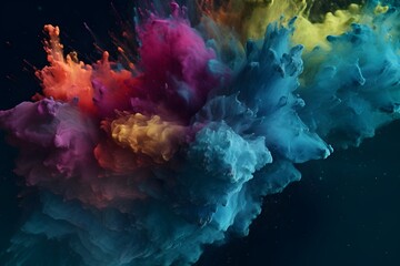 massive explosion of multicolored dry ink dust powder, ai generated image