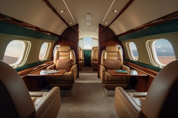 Fototapeta premium luxury private business jet classic design interior, ai generated image