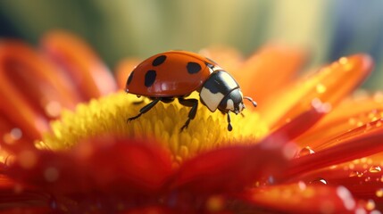 Close up ladybugs On a flower . generative AI