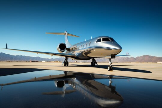 elite private jet on the runway ready for takeoff , ai generated image