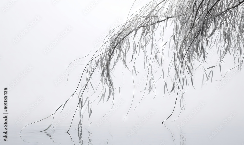 Poster a branch of a tree is reflected in the water of a lake. generative ai