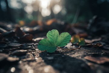 A clover leaf lying on the ground. Generative AI