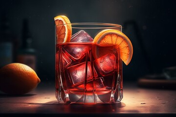 Illustration of a Negroni cocktail in a flat style. Generative AI