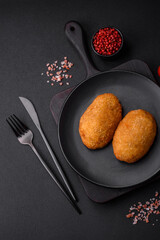 Delicious baked cutlet breaded with spices, salt and herbs