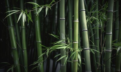  a group of green bamboo trees with leaves on them,.  generative ai