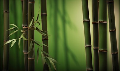  a bamboo tree with green leaves in a room with a green wall.  generative ai