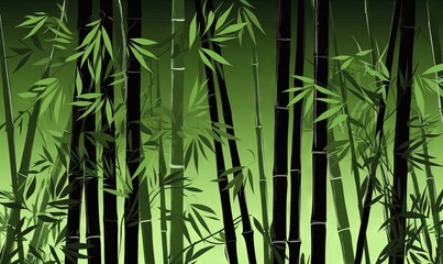  a green background with bamboo trees and grass in the foreground.  generative ai