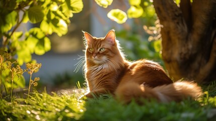 Naklejka na ściany i meble Sleek and Graceful Somali Cat in a Sunny Garden