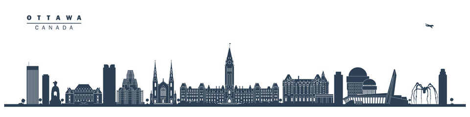 Ottawa city landmarks. Horizontal isolated vector illustration. Canada travel and tourism.	