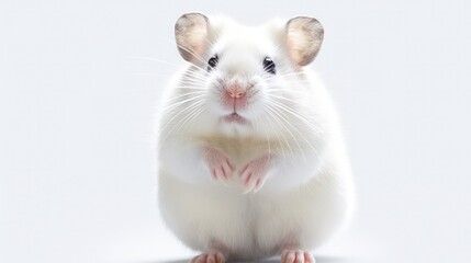 Cute white mouse stands on its hind legs . generative AI