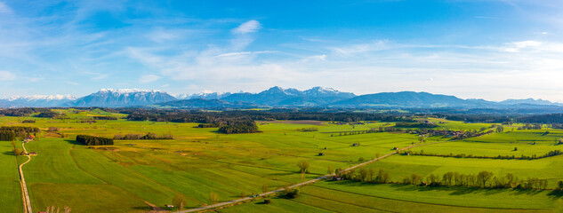 Bavarian landscape near the alps and lake Abtsee in springtime. 