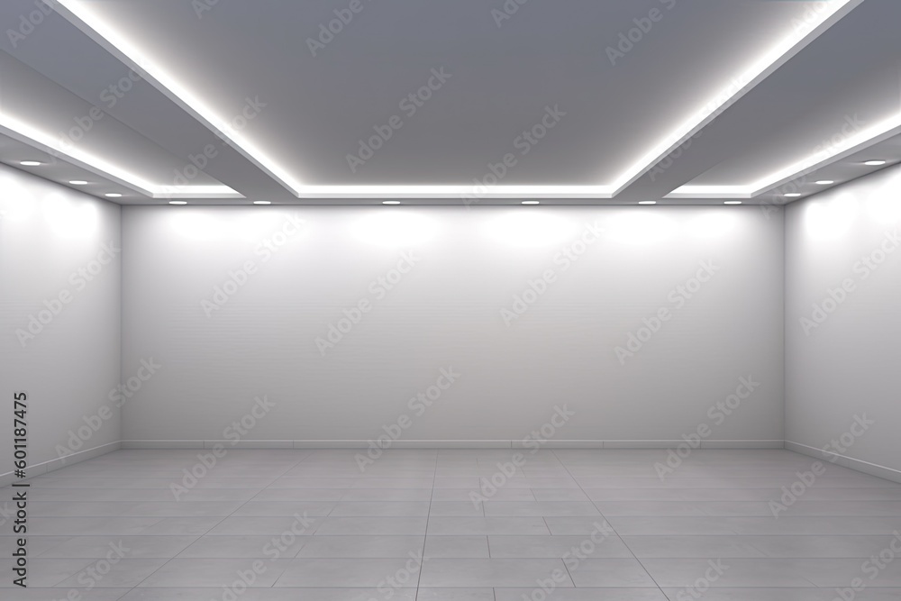 Poster an empty room with white walls and lights generative ai