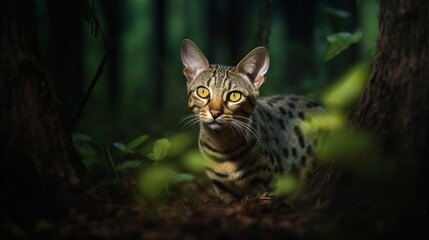Naklejka na ściany i meble Spotlight on the Wild: Ocicat Prowling at Night