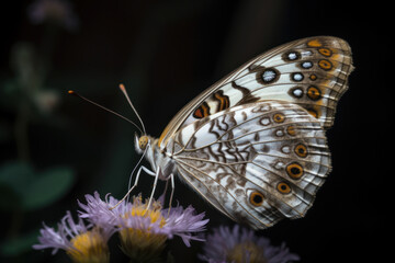 Fototapeta premium Romantic natural floral background with a butterfly on flower with bokeh, close-up macro.