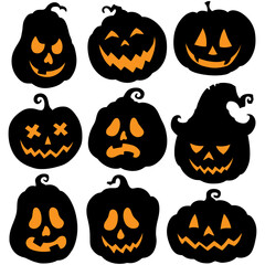 Set of 9 Jack O'Lantern Silhouettes for Your Halloween Design Needs