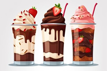 three delicious ice cream sundaes with various toppings and flavors Generative AI