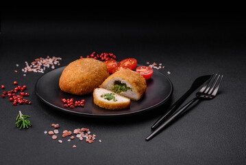Delicious baked cutlet breaded with spices, salt and herbs